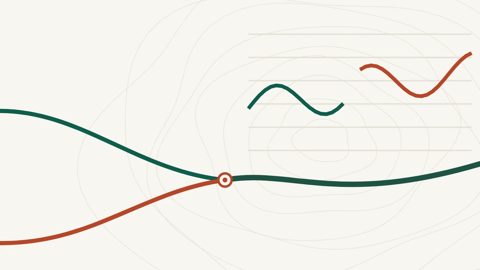 A power curve in forest green continuing after a short gap in sunset red, above a calm indoor-style grid.